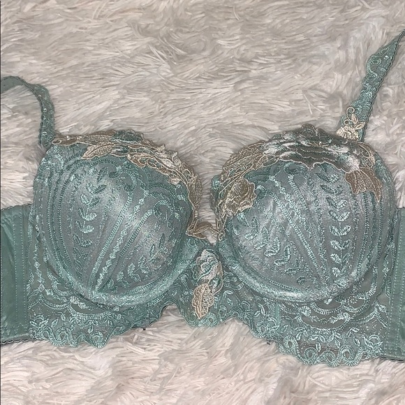 Blue Embroidery Push-up Bra
